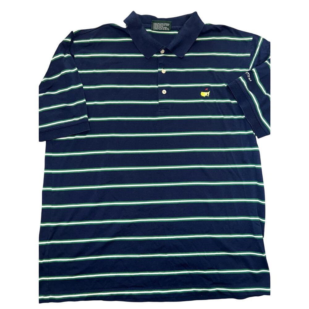 Masters Golf Polo Shirt Striped Navy Blue/ Green Embroidered. Men size XL